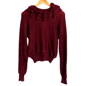 Handmade Burgundy Collar Knit Cottagecore Crewneck Sweater Size Medium